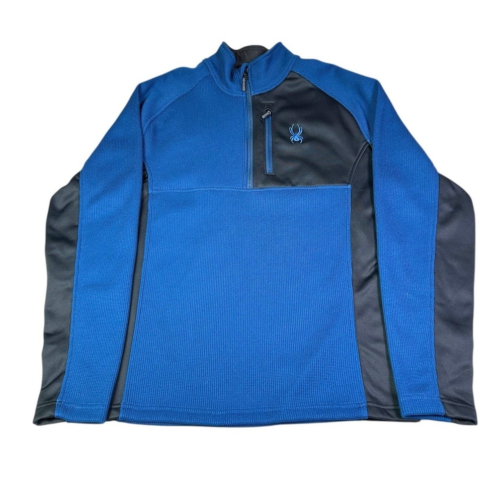 Spyder Fleece Quarter Zip Pullover Mens Large Blue Black Athletic Outdoor Ski